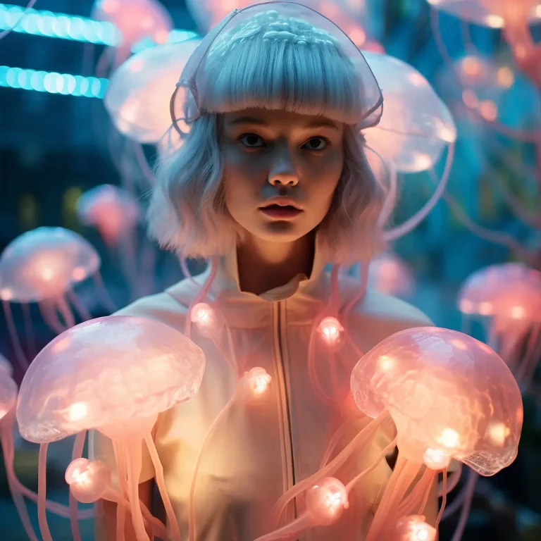 futuristic fantasy scene with abstract costume